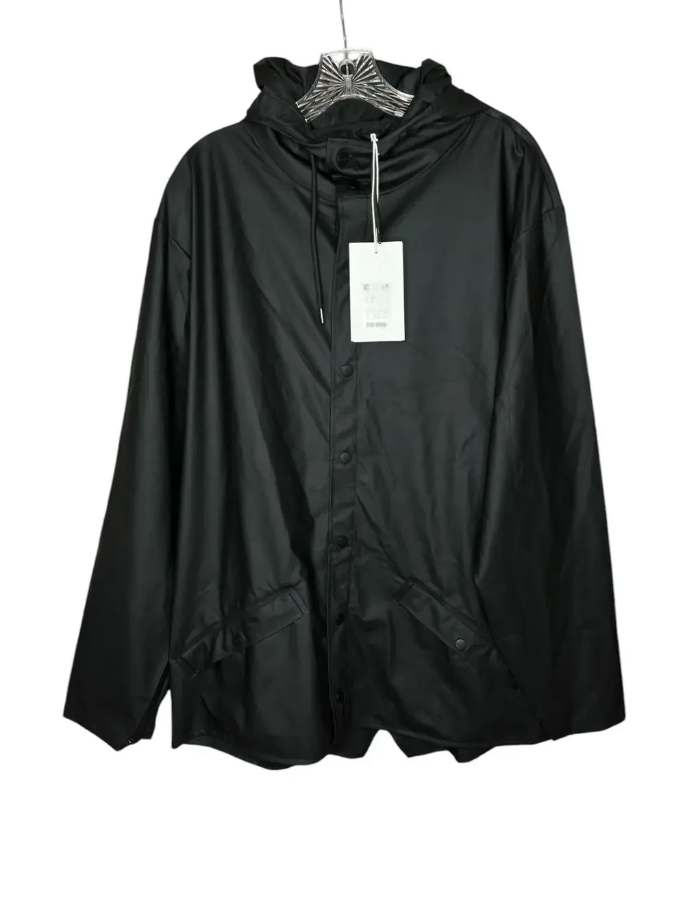 Rains Button Down Hooded Rain Black Jacket Unisex M/L